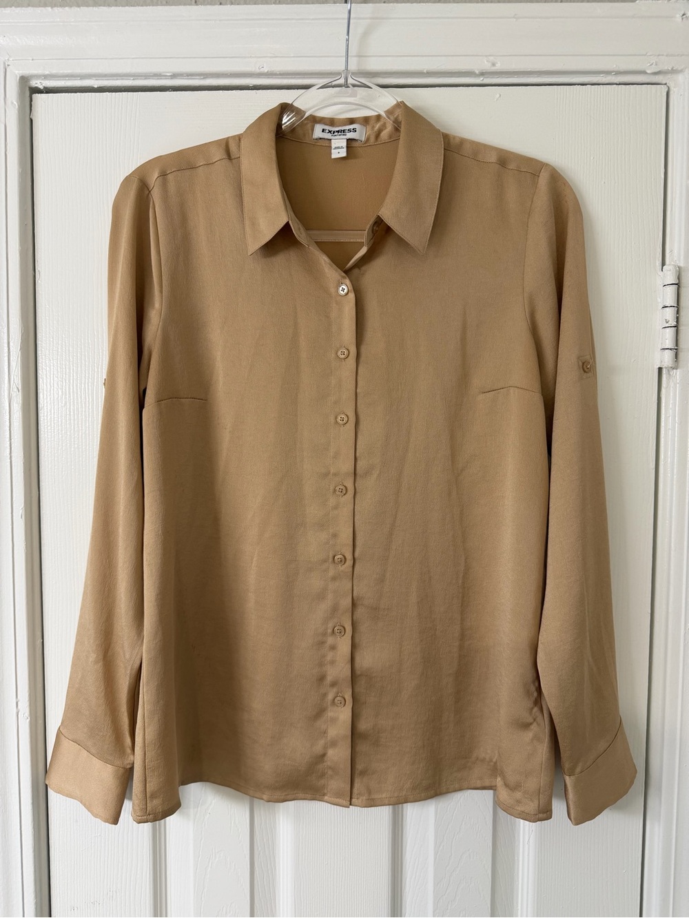 Express Portofino Women's Button-Up Blouse in Light Brown Size Small